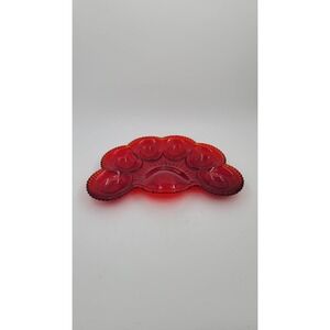 Vtg Rare LE Smith Ruby Red Amberina carnival half moon deviled egg Oyster Tray